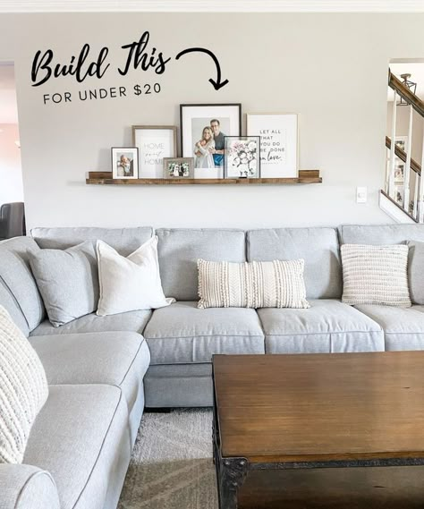 Morden Fort Velvet Reversible Sleeper Sectional Sofa L-Shape 3 Seat Sectional Couch with Modern Farmhouse Diy, Above Couch, Farmhouse Style Decor, Picture Ledge, Modern Farmhouse Living Room, Farmhouse Decor Living Room, Farmhouse Style Decorating, Modern Farmhouse Style, Living Room Inspo