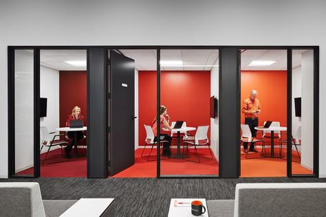 Retrofit Windows, Cool Office Space, Red Office, Office Meeting Room, Office Meeting, Conference Rooms, Cool Office, Meeting Rooms, Cool Apartments