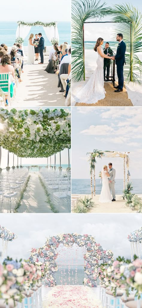 Have you ever imagined yourself marrying barefoot in the sand at an intimate beach wedding?  If so, you probably also want to incorporate your own signature styles into the wedding with some creative designs and decor.  Here are some lovely ideas to ensure that your unique beach wedding will shine through a lifetime of happy … Branch Arch Wedding, Dream Beach Wedding, Boho Beach Wedding, Florida Wedding Venues, Wedding Beach Ceremony, Beach Ceremony, Beach Wedding Decorations, Romantic Beach, Beach Wedding Ideas