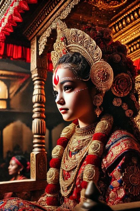 #Newari #Nepal #kumari #talejubhawani #Aesthetic # trek #tour #trip #Kathmandu Kathmandu Aesthetic, Kumari Goddess, Fashion Show Themes, Nepal Culture, Royalty Aesthetic, Traditional Dresses, Nepal, Fashion Show, Royalty