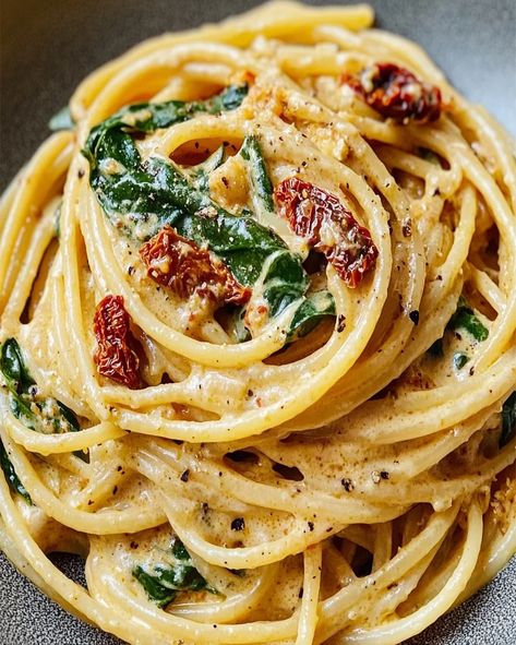 Make a quick, flavorful Spaghetti & Spinach with Sun-Dried Tomato Cream Sauce for a perfect weeknight dinner in just 20 minutes. Spaghetti Sun Dried Tomatoes, Spaghetti And Spinach With Sundried Tomato Cream Sauce, Spaghetti & Spinach With Sun-dried Tomato, Sundried Tomato Alfredo Sauce, Spaghetti & Spinach With Sun-dried Tomato Cream Sauce, Spaghetti Spinach Sun Dried Tomatoes, Spaghetti Side Dishes, Sundried Tomato Spaghetti, Pasta Sundried Tomatoes