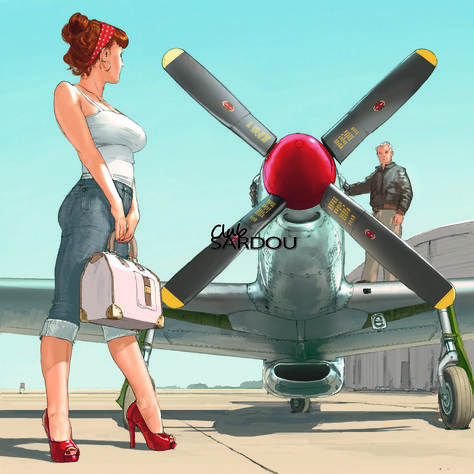 Romain Hugault Romain Hugault, Arte Pin Up, Pin Up Girl Vintage, Pin Up Posters, Pinup Art, Airplane Art, Retro Pin Up, Aircraft Art, Nose Art