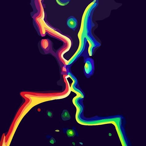 Trippy Drawing Black And White, Thermal Kissing Painting, Connection Art Ideas, Thermal Couple Art, Heat Painting Ideas, Trippy Love Art, Lesbian Painting Ideas Simple, Lesbian Art Ideas Simple, Thermal Art Drawing