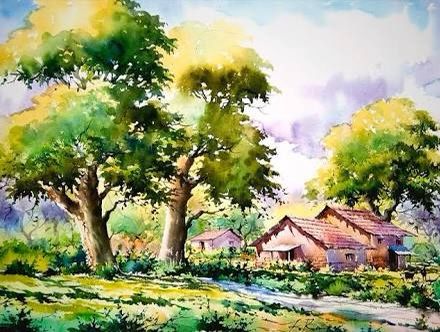 #painting Watercolor Scenery Painting, Landscapes Watercolor, Landscape Painting Watercolor, Drawing Scenery, Home Watercolor, Watercolor Scenery, Watercolor Home, Watercolor Art Landscape, Watercolor Paintings Nature