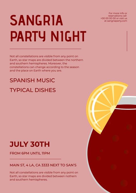 Sangria Poster Design, Launch Party Poster Design, Sangria Poster, Party Poster Ideas, 30th Invite, Cocktail Party Poster, Insta Ads, Sangria Party, Launch Event Ideas