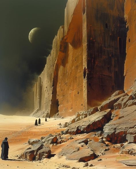 Dune Environment Concept Art, Desert Planet Concept Art, Solarpunk Desert, Terrain Concept Art, Desert City Concept Art, Dune Concept Art, Sand Kingdom, Dark Planet, Dune Art