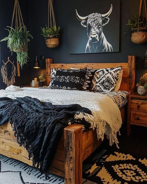 Dark Western Bedroom, Country Teen Bedroom, Western Style Bedroom, Western Bedroom Ideas, Western Bedrooms, Gothic Decor Bedroom, Western Rooms, Western Bedroom, Cow Decor