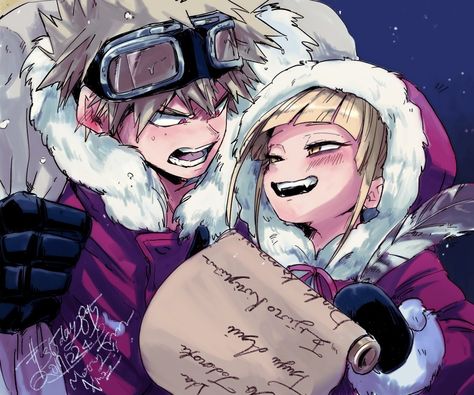 Bakugou Katsuki & Himiko Toga Toga And Bakugou Siblings, Himiko Toga Christmas, Bakugou And Toga, Bakugou Christmas, Toga Official Art, Toga X Bakugou, Mha Christmas, Christmas People, Christmas Anime