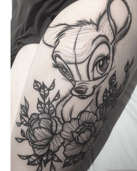 Disney Leg Sleeve Tattoo Women, Bambi Tattoo Design, Bambi Tattoo Disney, Disney Tattoo Sleeves For Women, Bambi Tattoo, Disney Sleeve Tattoos, Tattoo Disney, Dragons Tattoo, Disney Sleeve