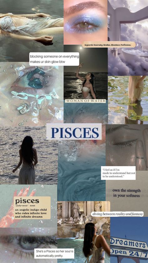 #pisces #piscesaesthetic #zodiac #zodiacsign #aesthetic #vibes #mood #art #collage #collageart Pisces + Core + Aesthetic, Scorpio Moon Sign, Pisces Sun Sign, Astrology Artwork, Pisces Color, Aesthetic Zodiac, Venus In Pisces, Pisces Personality, Mood Art