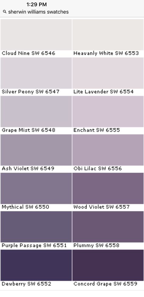 Sherwin Williams Mythical, Mythical Sherwin Williams, Purple Grey Paint Color Bedroom, Light Purple Master Room, Dusty Violet Paint Color, Best Purple Wall Color, Sage Purple Bedroom, Lavender Color Palette Bedroom, Purple Gray Exterior House Colors