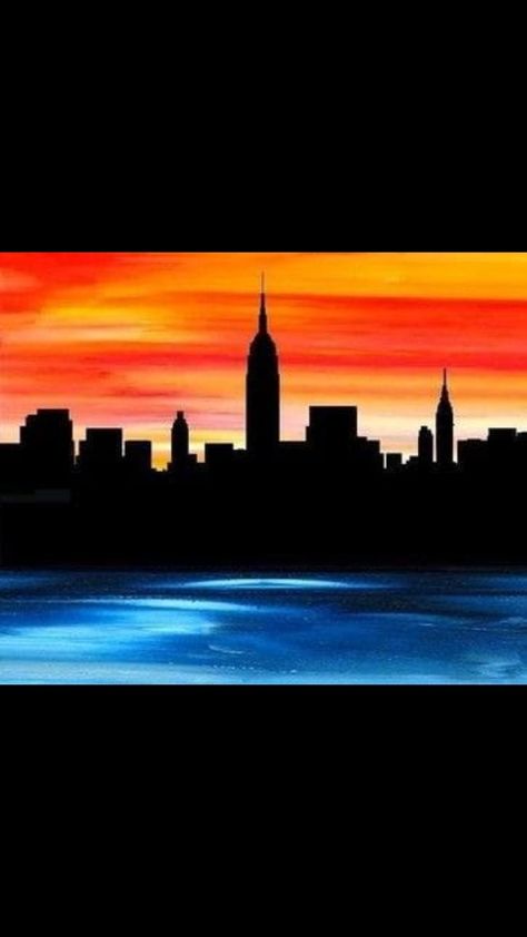 Drawing Sunset, Building Silhouette, Building Drawing, City Silhouette, Silhouette Painting, Sunset City, Famous Buildings, Sunset Painting, City View