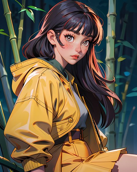 Radiant Delight Series, digital art by ThetaCursed, License: CC BY-NC-ND 4.0 Raincoat Drawing, Inspirational Drawings, Girls Raincoat, Simpsons Drawings, Kawaii Manga, Yellow Raincoat, Bamboo Tree, Inspo Board, Rain Coat