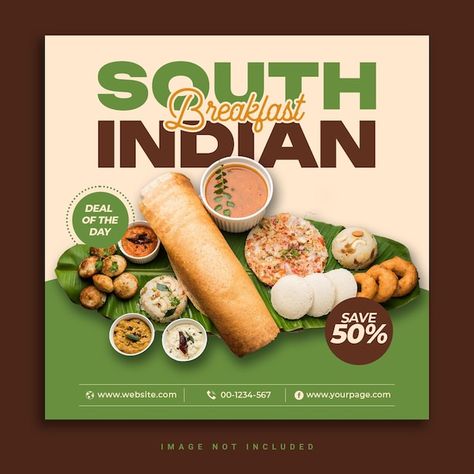 PSD special south indian delicious food ... | Premium Psd #Freepik #psd South Indian Food Social Media Post, Restaurant Food Poster Design, South Indian Food Creative Ads, Indian Food Creative Ads, Breakfast Poster Design, Food Creative Post, Indian Cafe, South Indian Snacks, Meal Breakfast