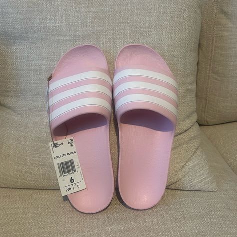 Adidas Adilette Slide Sandal Pink With White Stripes Brand New, With Tags Girls/Kids Size 6/ Equivalent To A Women's Size 8 Shower Sandals, Adidas Adilette, Shoes Adidas, Sunset Views, Sandals Flip Flops, Adidas Shoes, Slide Sandals, Flip Flop Sandals, Pink Color