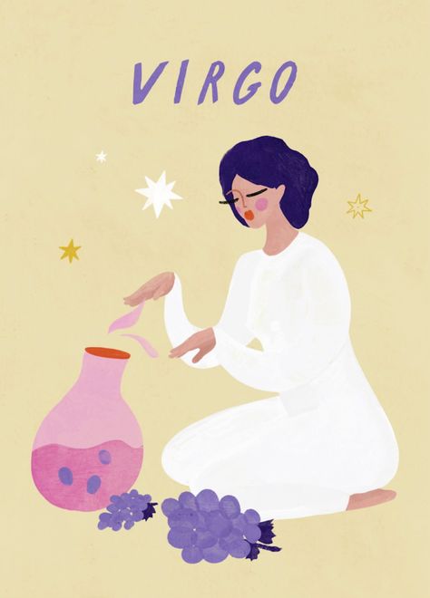 Virgo Zodiac Sign by Ksenia Lowe Virgo Art Illustration, Virgo Illustration, Virgo Print, Justice Goddess, Queen Persephone, Lettering Composition, Light Bearer, Virgo Energy, Magic Goddess