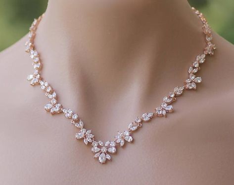 Bridal Jewelry & Accessories Special Occasion by JamJewels1 Crystal Wedding Necklace, Rose Gold Bridal Jewelry, Gold Crystal Necklace, Rose Gold Wedding Jewelry, Gold Bridal Necklace, Wedding Necklaces, Gold Wedding Jewelry, Rose Gold Crystal, Necklace Rose Gold