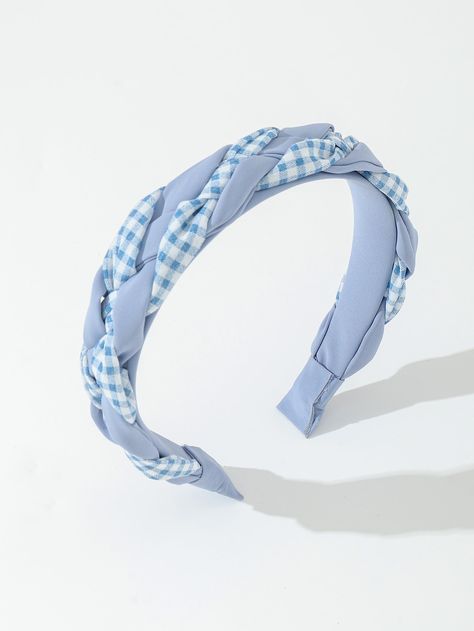 Blue Headband, Embellished Headbands, Wide Headband, Blue Gingham, Gingham Print, Hair Band, Gingham, Braids, Plaid