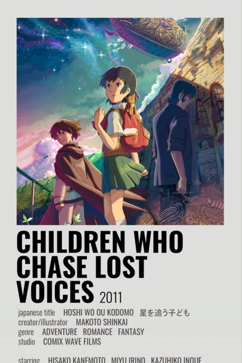 Chilsren Who Chase Lost Voices Minimalist Poster! Children Who Chase Lost Voices, Anime Watch List, Lost Voice, Horror Movies List, Sky Anime, Japanese Animated Movies, Anime Dvd, Netflix Anime, Good Anime Series