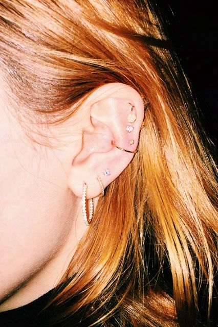 Thompson gave Bella Thorne this combination, which calls upon the biggest piercing uptick of late: the conch. Celebrity Ear Piercings, Double Ear Piercing Ideas, Celebrity Piercings, Double Ear Piercing, Second Ear Piercing, Piercing Chart, Double Ear Piercings, Piercing Inspiration, Types Of Ear Piercings