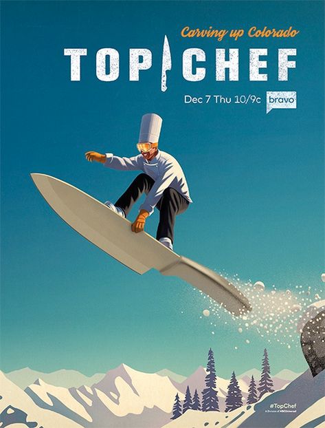 Top Chef: Colorado || Season 15 (2017) || A competition cooking reality television show featuring talented chefs from around the USA. Chef Competition, Competition Poster, Talenti Gelato, Michael Kitchen, Cooking Poster, Melissa King, Vintage Postcards Travel, Cooking Competition, Star Chef