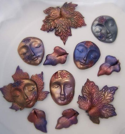 Sculpted Windows Jewelry Journal: Polymer Clay Fall Focal Beads & Cabochons! Polymer Clay Cabochons, Polymer Clay Slabs Fall, Handmade Polymer Clay Halloween Jewelry, Polymer Clay Faux Gemstones, Jewelry Journal, Polymer Clay Fall, Texture Plates, Polymer Clay Skull Necklace, Faces Art