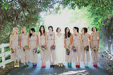 Woodland Camp, Ombre Bridesmaid Dresses, Match Necklace, Best Wedding Planner Book, Bridesmaids Jumpsuits, Bright Shoes, Modern Bridesmaid, Party Shots, Traditional Wedding Attire