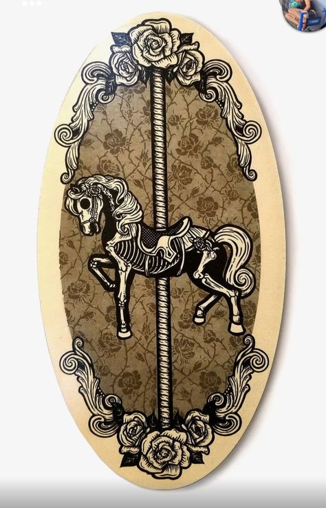 Skeleton Carousel Horse, Haunted Carousel, Carousel Horse Tattoos, Carousel Tattoo, Traditional Tattoo Black And White, Horse Skeleton, Strange Dolls, Fantasy Tattoos, Spooky Tattoos