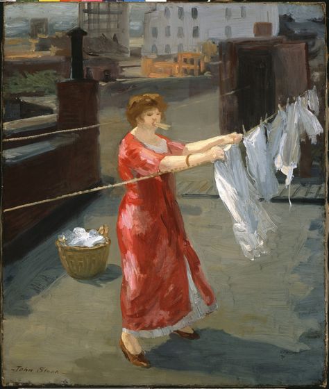 From the Rooftops: John Sloan and the Art of a New Urban Space William Glackens, John Sloan, Washing Lines, Ashcan School, Woman In Red, Red Kimono, Mary Cassatt, American Painting, Urban Spaces