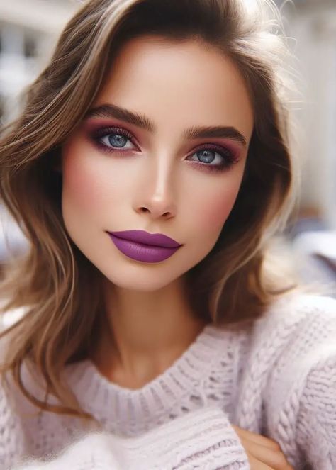 Purple Lips for a Bold Statement: Purple lipstick can be dramatic! Pair it with a bold eyeliner or smoky eye for a statement look that demands attention. Wine Lips, Bold Eyeliner, Smokey Eye Easy, Green Eyeliner, Rosy Lips, Purple Lips, Purple Lipstick, Hydrating Lip Balm, Cream Lipstick