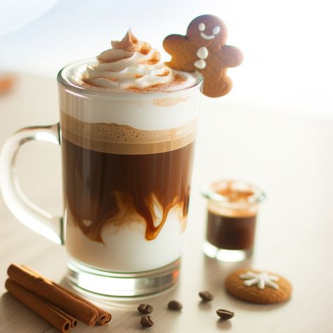 A cozy, spiced latte that brings the warmth of gingerbread cookies to your cup Vanilla Gingerbread Latte, Starbucks Salted Caramel Mocha, Starbucks Cinnamon Dolce Latte, Starbucks Strawberry Acai Refresher, Chai Tea Latte Starbucks, Coffee Protein Smoothie, Starbucks Peppermint Mocha, Cafe Drinks, Holiday Beverages