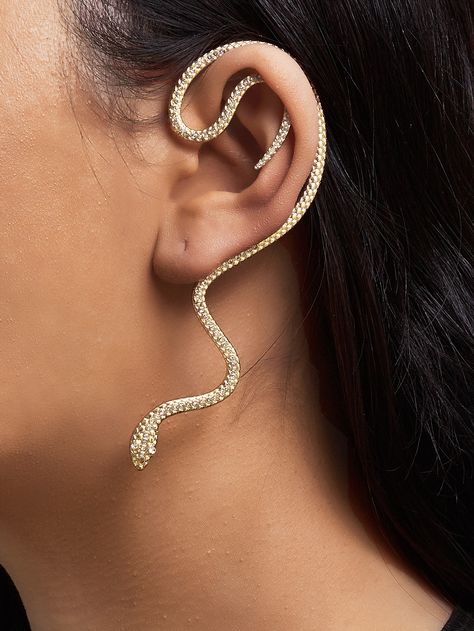 Snake Piercing Ears, Holiday Party Earrings, Snake Ear Cuff, Coquette Dark, Medusa Costume, Snake Ears, Golden Snake, Hip Hop Bling, Free People Jewelry