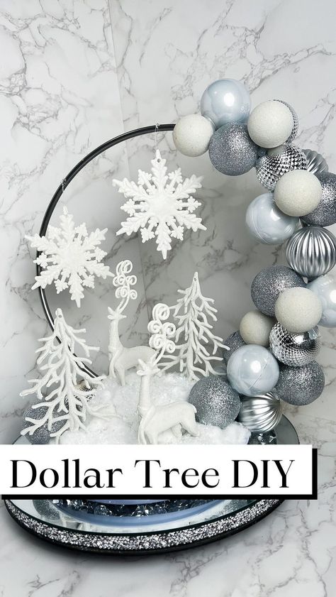 Christmas Ring Decoration, Winter Wonderland Wedding Centerpieces, Winter Wonderland Centerpieces, Diy Christmas Centerpiece, Snowflake Centerpieces, Winter Wonderland Christmas Party, Winter Wonderland Party Theme, Dollar Tree Diy Christmas, Christmas Winter Wonderland