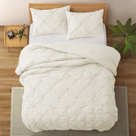 3 Piece Pintuck Pinch Pleat Comforter Set, Bedding Set for All Season - On Sale - Bed Bath & Beyond - 39465975 Cream Bed Comforter, Aesthetic Comforters, Comforter Sets Twin, Aesthetic Comforter, Pintuck Comforter, Comforters Teen, Dorm Comforters, Winter Room, Bedding Twin