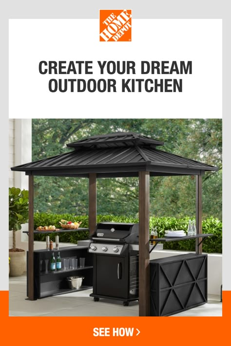 Create a space to entertain and enjoy family meals with help from The Home Depot. Outdoor kitchens not only create a perfect spot to entertain, but they also add living space to your home. Tap to explore a variety of outdoor kitchen designs and backyard kitchen ideas with The Home Depot. Backyard Kitchen Ideas, Outdoor Cooking Spaces, Kitchen Ikea, Diy Backyard Patio, Grill Gazebo, Outdoor Kitchen Ideas, Backyard Kitchen, Outdoor Kitchen Patio, Backyard Remodel