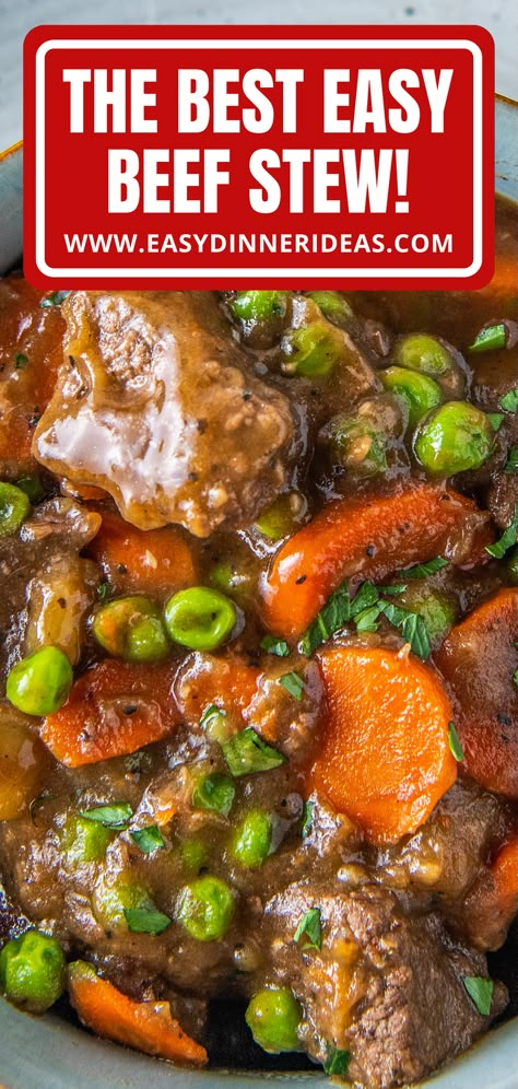 This homestyle Beef Stew recipe is a classic meal that we all remember from our childhood. The one-pot dinner is cooked slowly on the stovetop and has tender beef and vegetables that are cooked in thick and rich beef gravy. It takes a little time to make, but the steps are so simple. It's a cozy and comforting meal that is worth every minute. Old Fashioned Beef Stew Recipes, Beef Stew Packet Recipe, Five Hour Beef Stew, Southern Stew Beef Recipes, Hardy Beef Stew, Stew On Stovetop, Beef Stew Creamy, Beef Stew Brown Gravy, Thick And Hearty Beef Stew