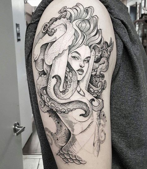 Gefällt 8,958 Mal, 54 Kommentare - Teresa Sharpe (@teresasharpeart) auf Instagram: „ASTERIA Titan goddess of nocturnal oracles and falling stars. So excited to start this sleeve…“ Octopus Tattoo Sleeve, Siren Tattoo, Mermaid Tattoo Designs, Instagram Comments, Octopus Tattoos, Disney Tattoo, Medusa Tattoo, Octopus Tattoo, Initial Tattoo