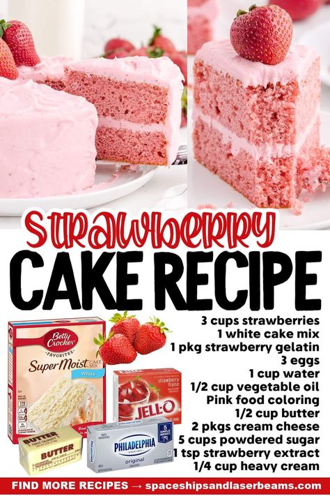 Strawberry Cake Mix Recipes, Strawberry Fluff, Strawberry Cake Recipe, Strawberry Cake Easy, Strawberry Things, Pink Dessert, Muffin Cup, Christmas Fudge, Strawberry Cake Mix