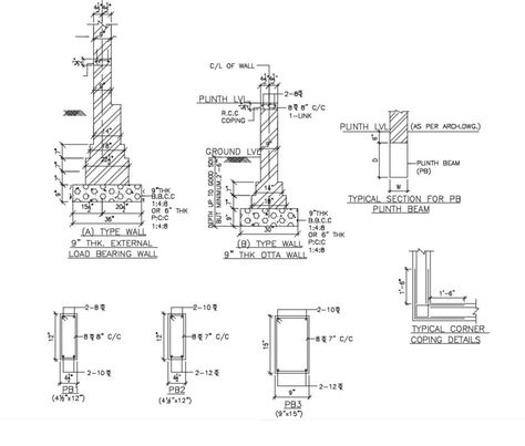 Foundation Step Section Detail AutoCAD File Strip Foundation Detail Drawing, Stairs Details Section, Footing Detail Foundation, Steel Foundation Detail, Footing Foundation, Details Drawing, Section Detail, Autocad Plan Section Elevation, Drawing Block