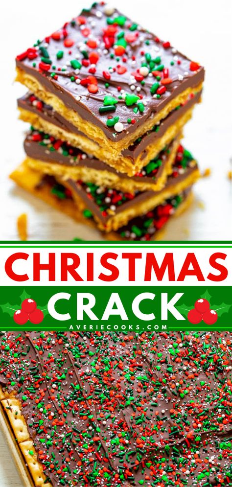 Easy Christmas Crack Recipe - Averie Cooks Christmas Chocolate Recipes, Easy Christmas Treat, Saltine Toffee, Cracker Toffee, Averie Cooks, Easy Christmas Treats, Christmas Candy Recipes, Chocolate Toffee, Holiday Cookie Recipes