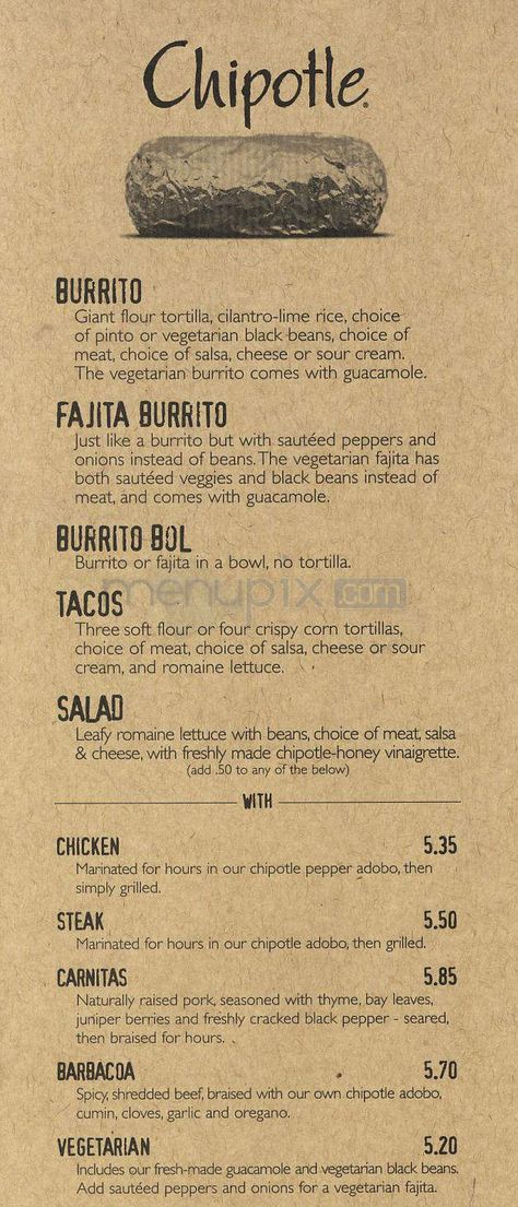 Chipotle Menu, Vegetarian Burrito, Sauteed Peppers And Onions, Menu Pdf, Printable Menu, Cilantro Lime Rice, Sauteed Veggies, Corn Tortillas, Romaine Lettuce