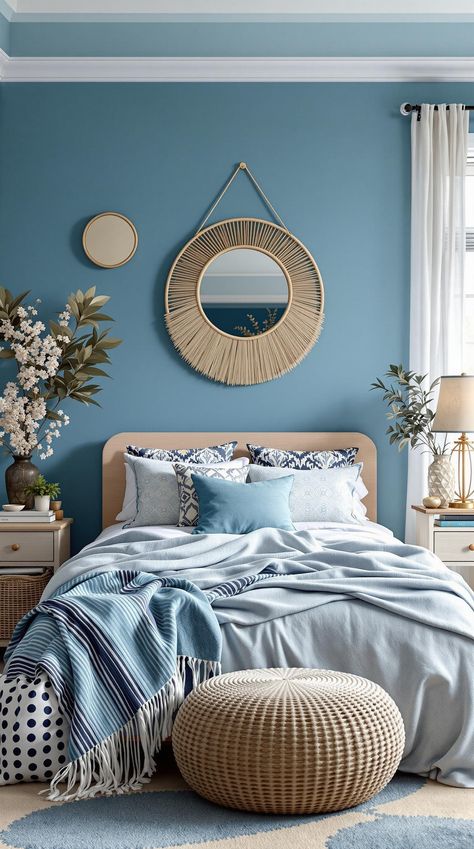 Blue Boho Girls Bedroom Teen Girl Bedrooms Blue, Boho Girls Bedroom Ideas, Blue Girls Bedroom, Blue Girls Room, Blue Boho Bedroom, Tranquil Spaces, Boho Girls Bedroom, Girls Blue Bedroom, Girls Boho Bedroom