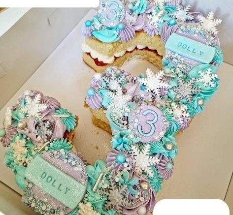 Frozen Number Cake, Number 3 Cake, Cakes Flavors, Frozen 3rd Birthday, Frozen Birthday Party Decorations, Frozen Party Decorations, 3 Cake, Cake Lettering, Elsa Cakes