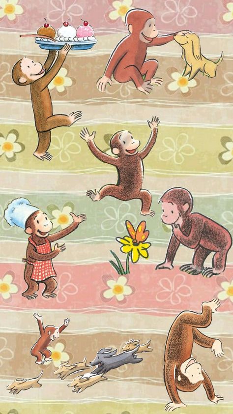 Curious George in the spring time Curious George Background, Curious George Poster, Vintage Curious George, Curious George Wallpaper Iphone, Curious George Aesthetic, Curious George Wallpaper, Cute Collage Wallpaper, Halloween Breakfast, Monkey Wallpaper