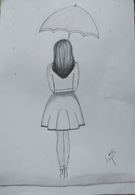 A Lonely Girl walking in the rain. Girl In Rain Drawing, Lonely Sketching, Girl Walking Drawing, Cute Best Friend Drawings, Girls Sketches, Girl In Rain, Pencil Sketches Easy, Friend Drawings, Pencil Drawing Images