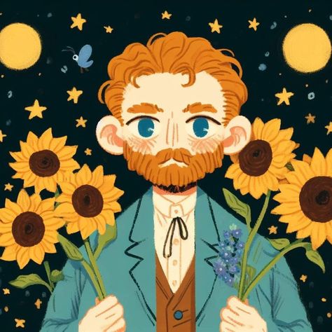 Vincent Van Gogh Fanart, Van Gogh Sunflowers Drawing, Vangogh Paintings Van Gogh, Van Gogh Art Aesthetic, Pintura Van Gogh, Van Gogh Cartoon, Vincent Van Gogh Aesthetic, Girasoles Van Gogh, Sunflower Van Gogh