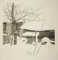 Tanaka Ryohei Japanese, born 1933, Sekigahara in Snow (Yuki no Sekigahara) Ryohei Tanaka, Tanaka Ryohei, The Art Institute Of Chicago, Wood Block Printing, Japanese Woodblock Printing, Snow Scenes, Art Institute Of Chicago, Japanese Prints, Monoprint