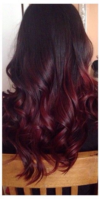 Deep red purple ombre                                                                                                                                                      More Hair Color Ideas Bottom Half, Red Hair Bottom Half, Bottom Half Dyed Hair Red, Hair Tips Dyed Red, Maroon Balayage, Hair Color Red Ombre, Violet Ombre, Hair Burgundy, Best Ombre Hair