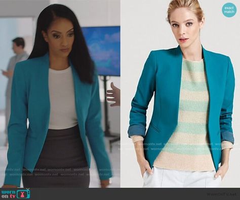 Kelly’s turquoise blazer on Supergirl.  Outfit Details: https://wornontv.net/185733/ #Supergirl Turquoise Blazer Outfit, Supergirl Outfit, Turquoise Blazer, Olsen Fashion, Blazer Outfits Casual, Portrait Photography Men, Fandom Outfits, Woman Clothes, Blazer Outfit