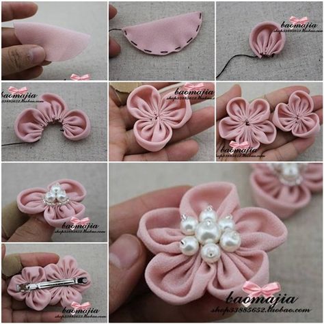 Diy Hair Clip, Sulaman Pita, Diy Flores, Making Fabric Flowers, Diy Fabric Crafts, Fleurs Diy, Fabric Flower Tutorial, Clothes Pin Crafts, Fabric Flowers Diy